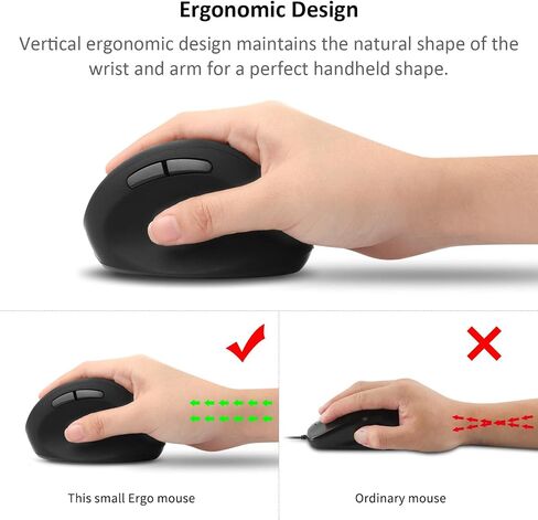 Vertical Wireless Mouse,2.4G Rechargeable Ergonomic High Precision Optical Silent Cordless Computer Mice with 6 Buttons, 3-DPI Adjustable, USB Receiver for Laptop PC Mac Notebook(Black) in Saudi Arabia