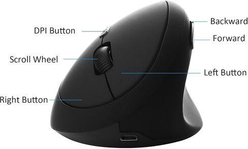 Vertical Wireless Mouse,2.4G Rechargeable Ergonomic High Precision Optical Silent Cordless Computer Mice with 6 Buttons, 3-DPI Adjustable, USB Receiver for Laptop PC Mac Notebook(Black) in Saudi Arabia