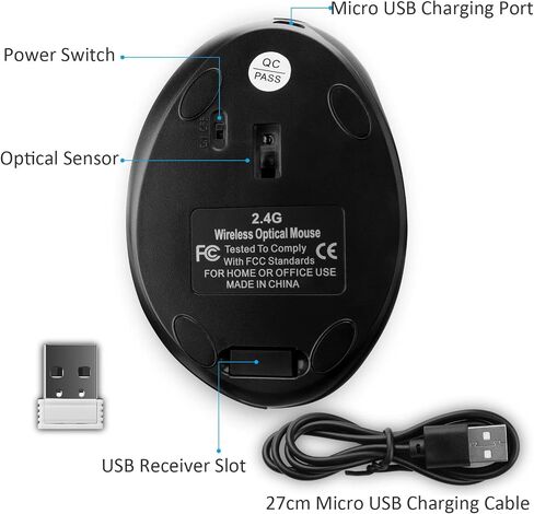 Vertical Wireless Mouse,2.4G Rechargeable Ergonomic High Precision Optical Silent Cordless Computer Mice with 6 Buttons, 3-DPI Adjustable, USB Receiver for Laptop PC Mac Notebook(Black) in Saudi Arabia