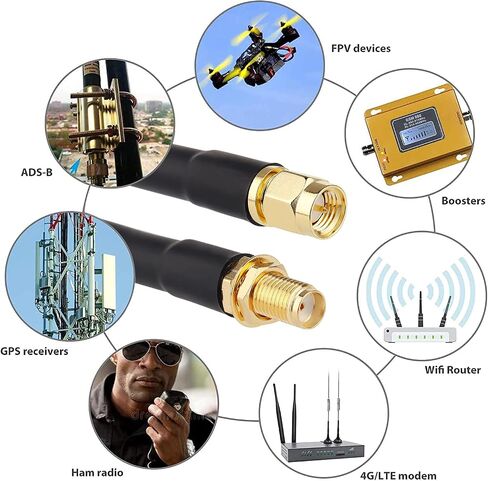 XRDS -RF 35ft SMA ذكر إلى SMA أنثى موصل كابل محوري، RG58 50 أوم كابل محوري من النحاس النقي منخفض الخسارة لهوائي معدات SDR، راديو هام، هوائي 3G 4G LTE، ADS-B، GPS وغيرها in Saudi Arabia