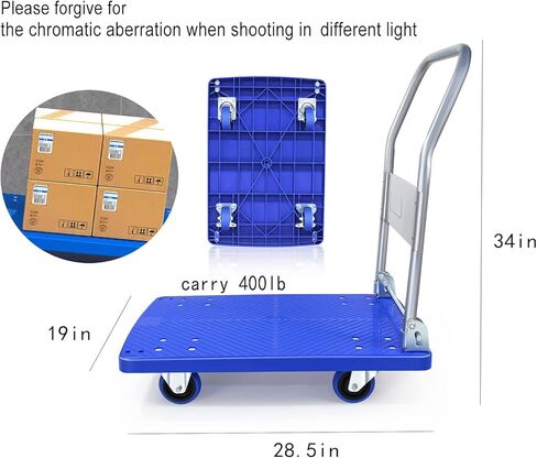 TAGEPOR منصة قابلة للطي شاحنة دفع عربة سحب عربة مسطحة شديدة التحمل (35.23 * 23.42 بوصة) تحميل 880 رطلاً شاحنة يدوية in Kuwait