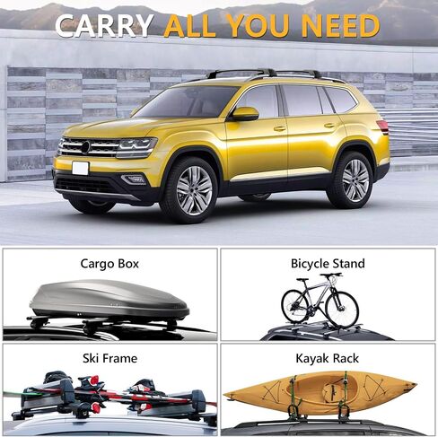 قضبان متقاطعة لرف السقف بوزن 260 رطل من Tuyoung متوافقة مع Volkswagen Tiguan 2018-2024 & Taos 2022-2024، قضبان سقف من الألومنيوم شديدة التحمل مضادة للسرقة وقضبان عرضية على السطح وقضبان البضائع ورفوف الأمتعة in Kuwait