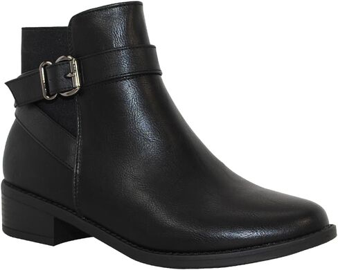 TRENDSUP Women's Classic Ankle Booties, Low Heel, Buckle Strap, Round Toe in Saudi Arabia