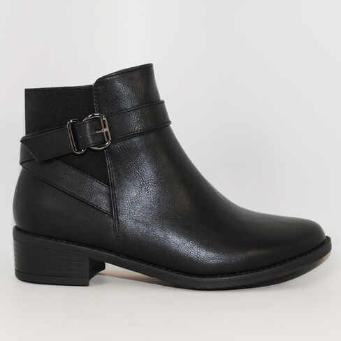 TRENDSUP Women's Classic Ankle Booties, Low Heel, Buckle Strap, Round Toe in Saudi Arabia