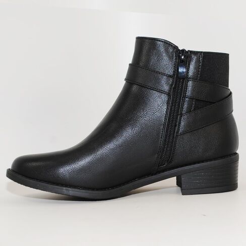 TRENDSUP Women's Classic Ankle Booties, Low Heel, Buckle Strap, Round Toe in Saudi Arabia