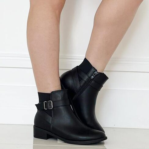 TRENDSUP Women's Classic Ankle Booties, Low Heel, Buckle Strap, Round Toe in Saudi Arabia