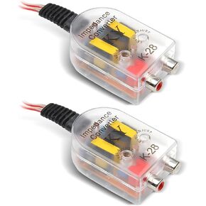 2 PCS Car Line Audio Output Converter, 2.26" x 1.5" x 1" High Resistance to Low Resistance Plug and Play Speaker to Line Level Converter, Portable Accessory, for Most Cars (Multicolored)