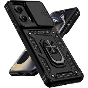 for Motorola Edge 2024 Case with Slide Camera Cover HD Screen Protector [Military Grade Drop Tested] Magnetic Ring Holder Kickstand Protective Phone Case for Motorola Moto Edge 2024, Black