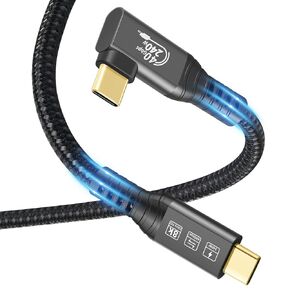 USB4 Cable, with Thunderbolt 4 Cable, 240W Charging Cable, 40 Gbps Data Cable, 8K @ 60Hz HDR, USB C to USB C Cable, 90Degree for Hub, Dock MacBook, M2, M3, Mac SSD (90Degree USB4 40G 240W 1M)