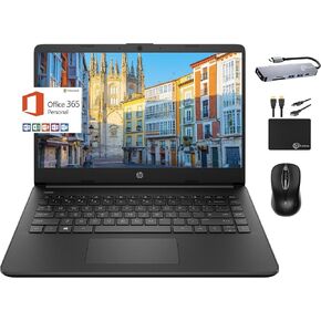 HP Newest 14" HD Portable Laptop Student Business, Quad-Core Intel N4120, 4GB RAM, 128GB (64GB eMMC+64GB Card), Webcam, Wi-Fi, Long Battery, Windows 11S + 1 Year Office 365+MarxsolAccessory, White