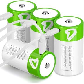 4 Pack Rechargeable C Batteries with 4 in 1 USB Charging Cable, 1.5v Lithium C Cell Battery 4100mWh, C Size LR14 Battery Replacement