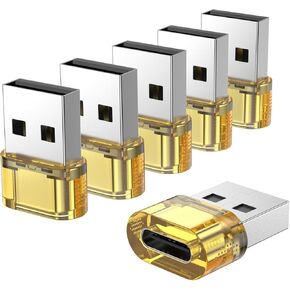 USB A to USB C Adapter 6 Packs, USB Male to C Adapter for Charging & OTG Function, USB-A Male to USB-C Female Adapter Compatible with iPhone15 Plus Pro Max/Airpods/iPad 9 10 Air 5 Mini 6 (Yellow