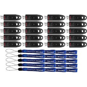 SanDisk 64GB 20 Pack Flash Drives Ultra 3.0 USB High Performance Thumb Drives (SDCZ48-064G-U46) Bundle with (20) Everything But Stromboli Lanyards