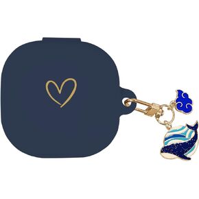 Compatible with Samsung Galaxy Buds 2 / Buds Pro/Buds Live/Buds 2 Pro, Soft Silicone Case with Gold Heart Pattern with Cute Pendant Keychain for Girls Women (Purple)