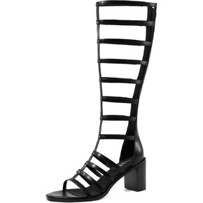 Women's Fashion Open Toe High Boots Comfortable Thick Heel High Top Sandals Gladiator Roman Zipper Sandals