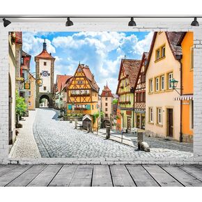 BELECO Oktoberfest Backdrop 9x6ft Fabric Bavaria Town Street Scenery Backdrop German Historic City Background for Birthday Wedding Photography Baby Kids Adults Portrait Photoshoot Studio Props