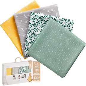 Sophie la girafe | Set of 4 Colored Swaddles | Ideal to Welcome Baby | Comfort & Soothe | Soft & Resistant Material Made of 100% Cotton