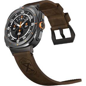 Vintage Leather Band Compatible with Samsung Galaxy Watch Ultra Band 47mm (2024), 24mm Wide Crazy Horse Leather Strap for Galaxy Watch Ultra Men Women Retro Brown/Black