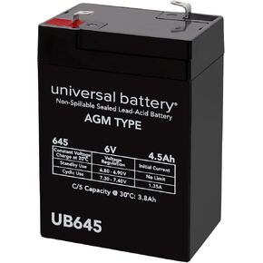UPG UVUB645F1 6V / 4.5Ah بطارية حمض الرصاص مختومة مع أطراف F1-.187in