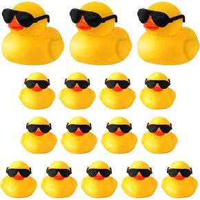 LUTER Rubber Bath Duck Toys, 16 Pcs Rubber Ducks Sunglasses Ducky Float and Squeak Bath Ducky Toy Cute Bath Ducks Toys for Baby Shower Birthday Party Supplies