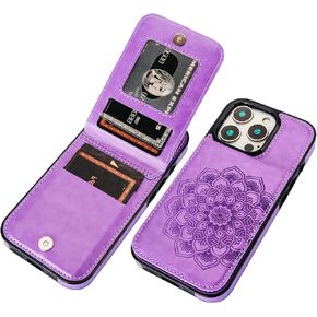 Vaburs for iPhone 16 Pro Wallet Case, Kickstand Case with Credit Card Holder, Embossed Mandala Floral Pattern Premium PU Leather Magnetic Closure Shockproof Protective Flip Cover 6.3" (Gray)