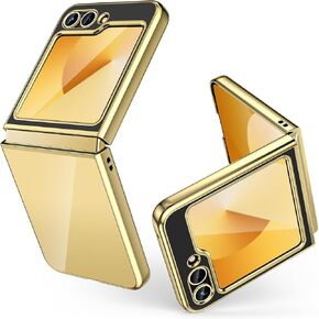 MILPROX Compatible for Galaxy Z Flip 6 Case (2024), Slim Hard Cover Luxury Electroplated Edge, Ultra Thin Shockproof Bumper Folding Gel Shell Protector for Samsung Galaxy Z Flip 6 Case-Gold