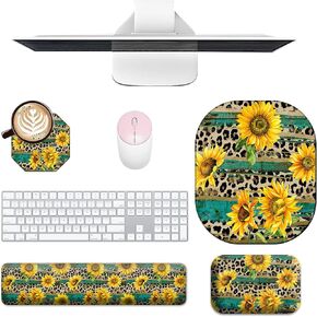 Keyboard Wrist Rest and Mouse Pad Set, Keyboard Wrist Support + Small Mouse Pad + Elbow Arm Rest Pad + Coaster, Ergonomic Memory Foam Wrist Rest for Computer Keyboard, Purple Daisy Flowers