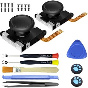 TMR Hall Effect Sensor Joysticks with Repair Tools and Thumb Caps, Replacement for Switch Joycon Joystick, Switch OLED Light, Low-Power Consumption, No Drifting, No Jittering, No Latency (1 Pair)
