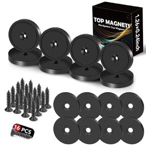 TOP MAGNETS 30lb Strong Magnets, Cabinet Door Magnets with Iron Sheet and Screw, Round Magnets for Door or Drawer Closure, Cruise, Holding Tools Hanging - Black Magnets 15 Pack