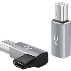 YAODHAOD USB B to USB C Adapter (2 Pack), USB Type C Female to Midi 90 Degree Angle Converter Connector Printer Adapter Support Data Sync Compatible with Eectric Piano DAC,Synthesizer,DJ Controller