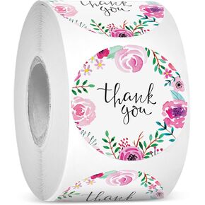 easykart labels 500 Thank You Stickers 1.5" Inch, Pink Water Color Flower Design for Birthdays, Weddings, Giveaways, Bridal Showers and Perfect for Small Business Owners (1 Roll)