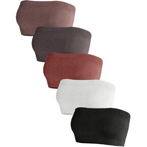 MakeMeChic Women's Maternity 5 Pack Bandeau Bra Strapless Ribbed Knit Wireless Bralette Tube Tops