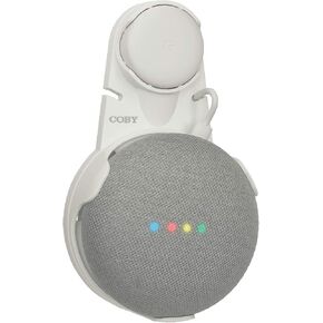 Coby Wall Outlet Mount Holder for Google Home Mini, Smart Speaker Device Accessory with Cable Cord Plug Management - White