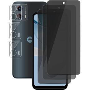 (3+3) لهاتف Motorola Moto G 5G 2023 (3 عبوات) واقي شاشة للخصوصية من الزجاج المقوى الخاص المضاد للتجسس و(3 عبوات) واقي عدسة الكاميرا، 2.5D، مضاد للخدش