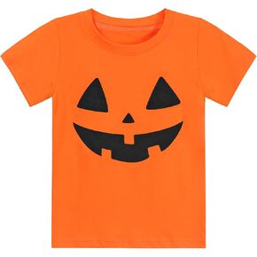 Halloween Shirt for Toddler Boy Girl Pumpkin Ghost Face Crewneck Short Sleeve Tshirt for Kid Halloween Clothes Top 2-7 Years