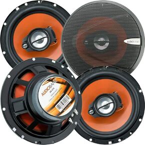 2 Pair of Audiobank 6.5" 600 Watt Peak Power 3-Way Orange Car Audio Stereo Coaxial Speaker - AB674 with 88dB Sensitivity / 80-20,000 Hz Frequency Response