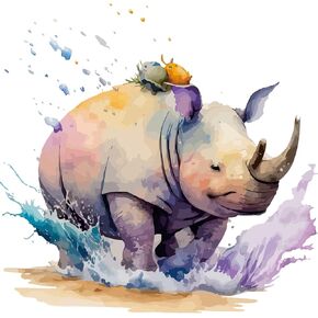 Cute Watercolor Rhinoceros Wall Stickers, Adorable Lovely Animals Decor Decals, Vinyl Waterproof Peel Removable Murals for Nursery Kids Baby Room Bathroom Toilet Playroom Furniture Classroom
