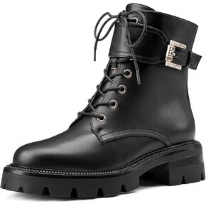 Castamere Womens Chunky Low Platform Heel Round Toe Ankle Boots Short Bootie Lace-up Zipper Rhinestone Buckle Boots Lug Sole Combat Ankle Bootie