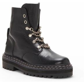 Vince Camuto Popinta Black Smooth Snake Closure Rounded Toe Chain Detailed Boots