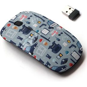 2.4G Wireless Mouse with Cute Pattern Design for All Laptops and Desktops with Nano Receiver - Police Policy Signs Policeman