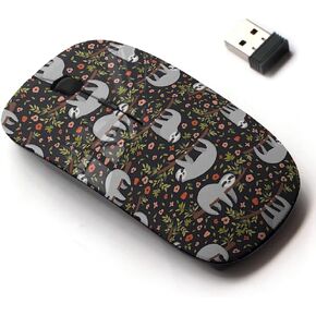 2.4G Wireless Mouse with Cute Pattern Design for All Laptops and Desktops with Nano Receiver - Funny Sloth on Tree Rose Lily Daisy Sunflower