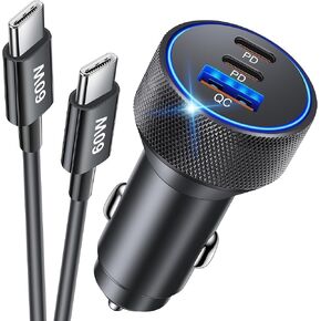 for iPhone 16 15 Fast Car Charger, 67W 3-Port USB C Car Charger Cigarette Lighter Power Adapter with 3FT USB-C to C Cable for iPhone 16/16 Plus/16 Pro/16 Pro Max/15/15 Pro Max, iPad, AirPods
