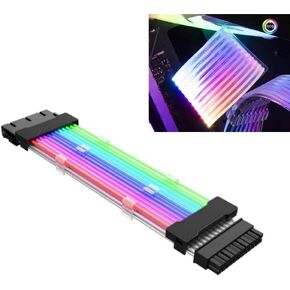 كابل تمديد طاقة RGB قابل للعنونة 24Pin PSU RGB 24 Pin ATX كابل تمديد لـ ASUS، GIGABYTE، MSI والمزيد من اللوحة الأم 5V 3pin (أسود)
