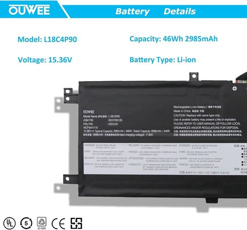 L18C4P90 Laptop Battery Compatible with Lenovo ThinkPad L13 Yoga Series L18M4P90 02DL030 SB10T83119 02DL031 SB10T83120 L18D4P90 02DL032 5B10W13933 5B10W13934 5B10W13935 15.36V 46Wh 2985mAh in Saudi Arabia