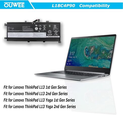 L18C4P90 Laptop Battery Compatible with Lenovo ThinkPad L13 Yoga Series L18M4P90 02DL030 SB10T83119 02DL031 SB10T83120 L18D4P90 02DL032 5B10W13933 5B10W13934 5B10W13935 15.36V 46Wh 2985mAh in Saudi Arabia