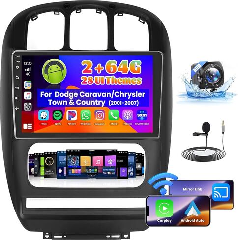 Roinvou 2+64G Android 10.1" Touch Screen for Dodge Caravan/Chrys-ler Town & Country 2001-2007 with Wireless CarPlay Android Auto WiFi Bluetooth GPS Navigation FM RDS Radio Backup Camera in Saudi Arabia