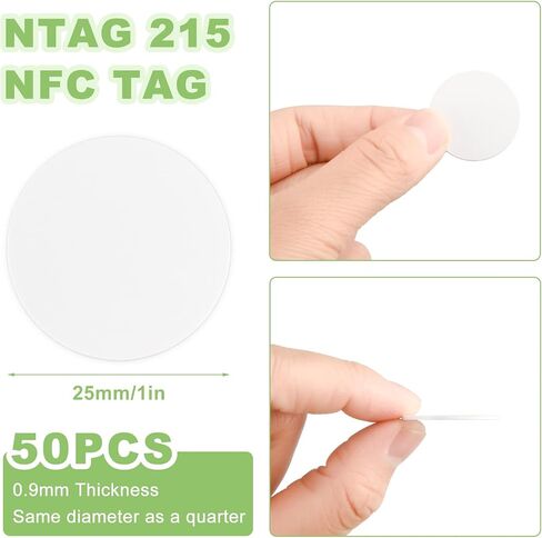 NFC Tag NFC Stickers White NTAG215 Tag 30Pcs Rewritable Round Coin NFC Cards with Adhesive Back Compatible with Tagmo NFC Enabled Mobile Phones in Saudi Arabia