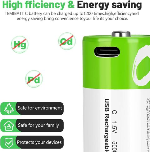 4 Pack Rechargeable C Batteries with 4 in 1 USB Charging Cable, 1.5v Lithium C Cell Battery 4100mWh, C Size LR14 Battery Replacement in Saudi Arabia
