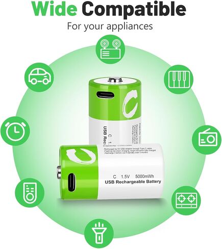 4 Pack Rechargeable C Batteries with 4 in 1 USB Charging Cable, 1.5v Lithium C Cell Battery 4100mWh, C Size LR14 Battery Replacement in Saudi Arabia