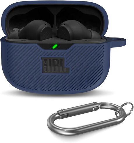 for JBL Vibe 200TWS/JBL Vibe Beam Case Cover, Silicone Protective Scratch Shock Resistant Logo Visible Cover Compatible with JBL Vibe 200TWS & JBL Vibe Beam Charging Case with Carabiner-Blue in Kuwait